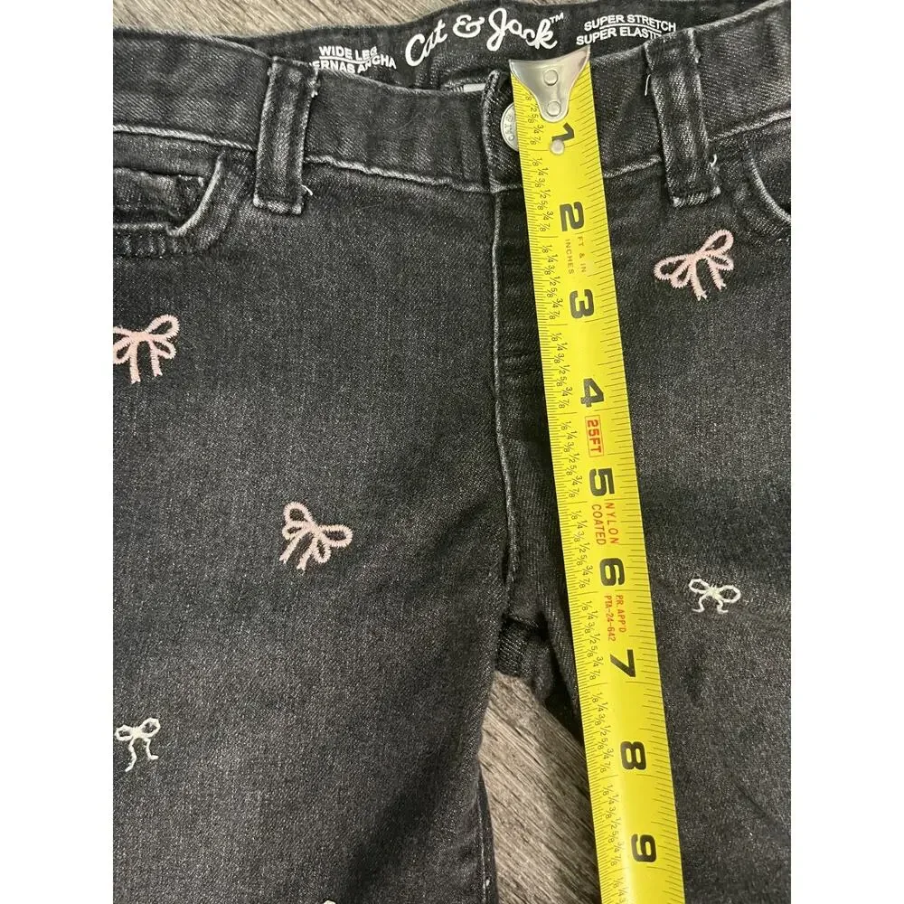 Juniors Baby Girl Cat & Jack Size 18M Wide Leg Black Jeans Embroidered Bows
